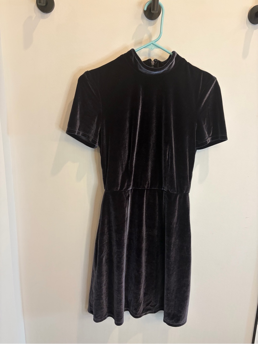Hutch Black Velvet Short-Sleeve Mock Neck Mini Dress